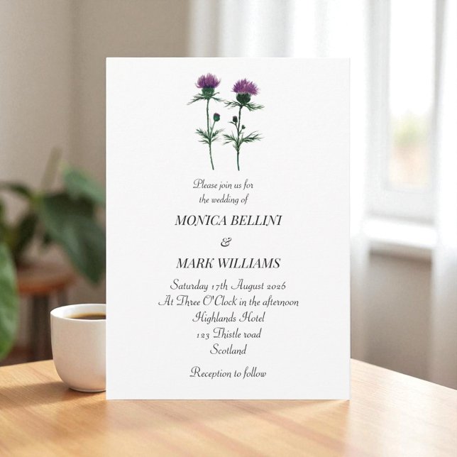 Thistle Purple Floral Scottish Minimalist Wedding Invitation (Creator Uploaded)