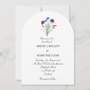 Thistle Purple Floral Scottish Minimalist Wedding Invitation