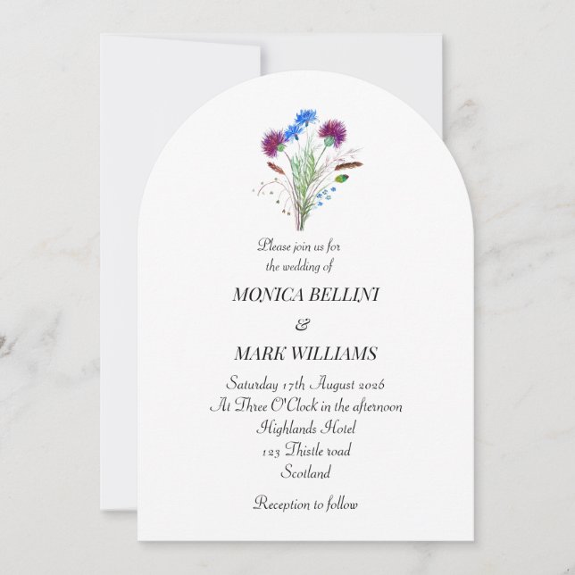 Thistle Purple Floral Scottish Minimalist Wedding Invitation (Front)