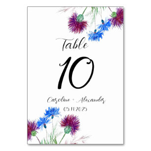 Thistle Purple Floral Scottish Rustic Wedding Table Number
