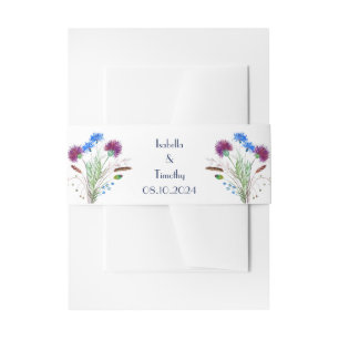 Thistle Purple Flowers Floral Elegant Wedding Invitation Belly Band