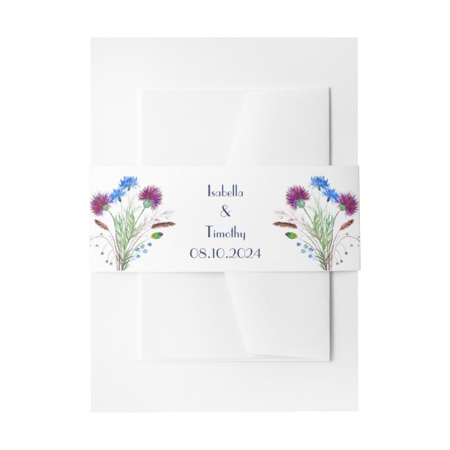 Thistle Purple Flowers Floral Elegant Wedding Invitation Belly Band (Front Example)