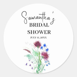 Thistle Purple Flowers Scottish Boho Bridal Shower Classic Round Sticker