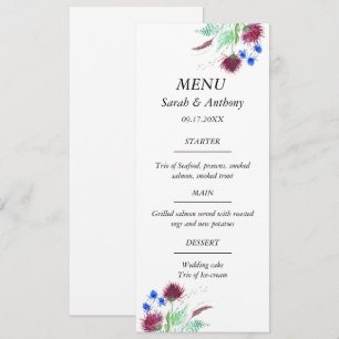 Thistle Scotland Floral Watercolor Wedding Food  Menu