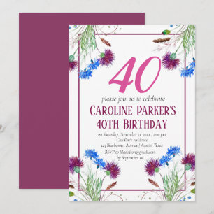 Thistle Scottish 40th Birthday Purple Floral Invitation