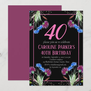 Thistle Scottish 40th Birthday Purple Floral Invitation