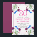 Thistle Scottish 80th Birthday Purple Floral Invitation<br><div class="desc">Thistle elegant,  eighty Scottish,  purple and blue flowers,  rustic,  floral,  adult,  spring,  botanical,  watercolor 80th Birthday party invitations. Hand painted watercolor thistle by myself. Personalise it with your details.</div>