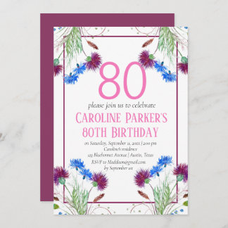 Thistle Scottish 80th Birthday Purple Floral Invitation