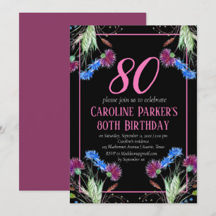 Thistle Scottish 80th Birthday Purple Floral Invitation
