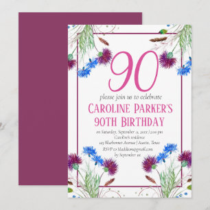 Thistle Scottish 90th Birthday Purple Floral Invitation