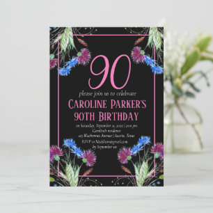 Thistle Scottish 90th Birthday Purple Floral Invitation