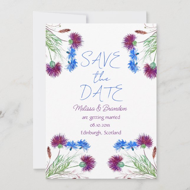 Thistle Scottish Floral Flowers Rustic Wedding  Invitation (Front)