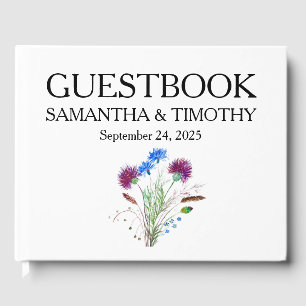 Thistle Scottish Watercolor Floral Wedding Guest Book