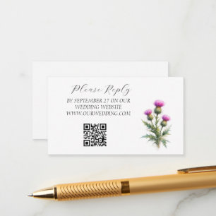 Thistle Scottish Watercolor Purple Floral Wedding Enclosure Card