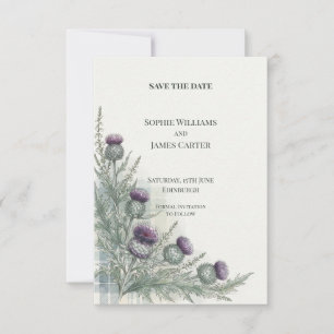 Thistle & Soft Watercolour Tartan Wedding Save the Date