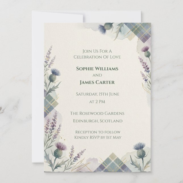 Thistle Tartan Scottish Wedding Invitation (Front)