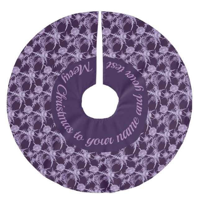 THISTLE violet flower pattern Brushed Polyester Tree Skirt (Front)