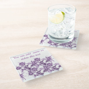 THISTLE violet flower pattern Glass Coaster