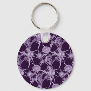 THISTLE violet flower pattern Key Ring