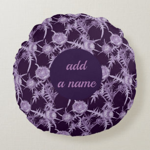 THISTLE violet flower pattern Round Cushion