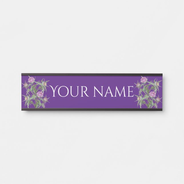 Thistle violet flowers and purple stripes door sign (Front)