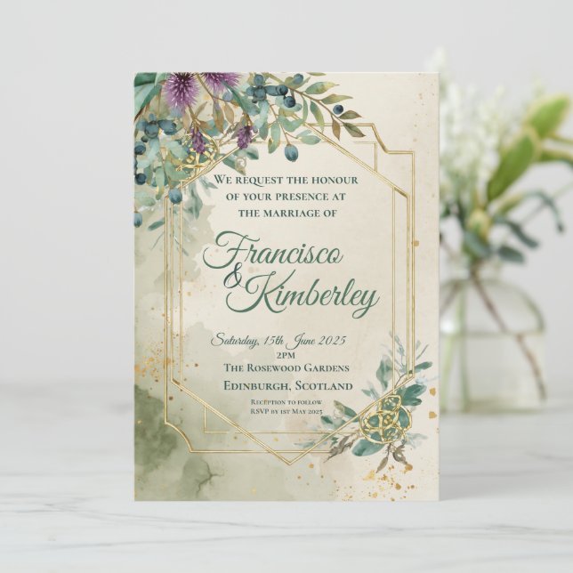 Thistle Wedding Invitation (Standing Front)
