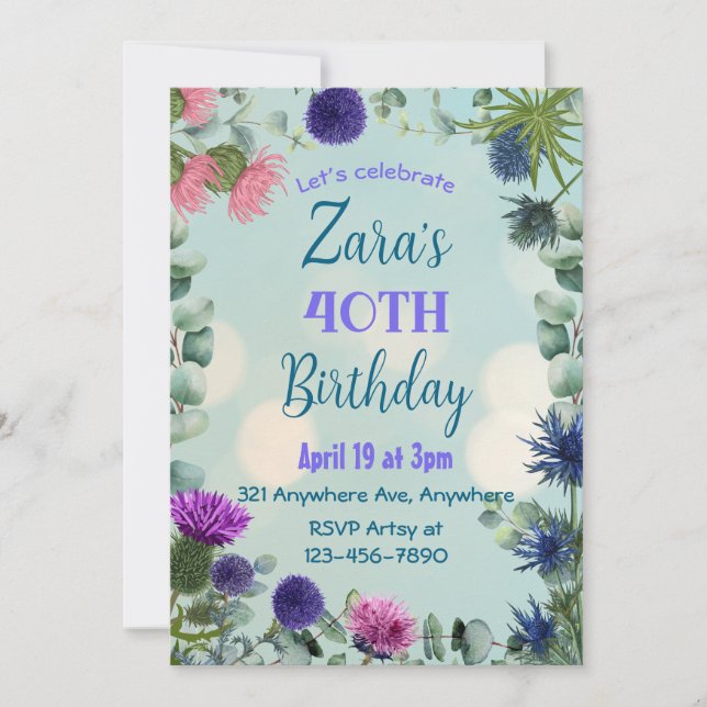 Thistles & Eucalyptus  Invitation (Front)