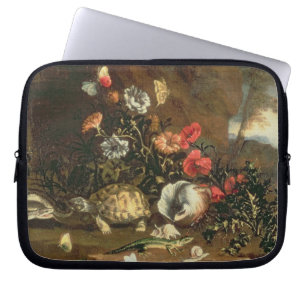 Thistles, flowers, reptiles and butterflies beside laptop sleeve