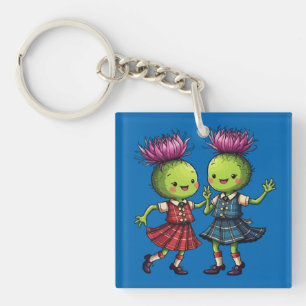 Thistles Wearing Plaid Dancing Scottish Ceilidh Key Ring