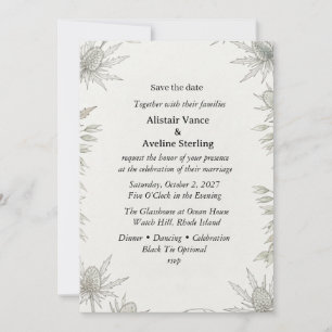 Thistles, Wheat Stems, Watercolor Foliage, Botanic Invitation