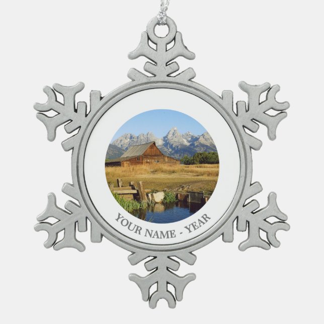 Thomas A. Moulton Barn Snowflake Pewter Christmas Ornament (Front)