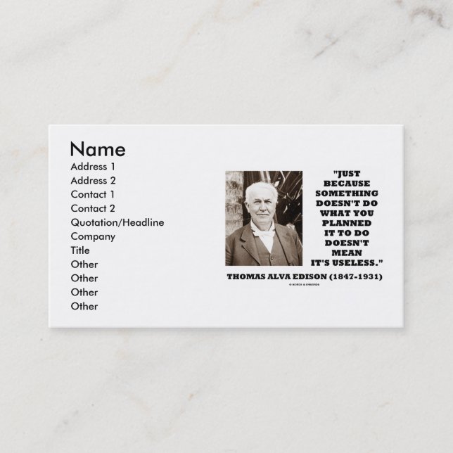 Thomas Edison Doesn't Do What You Planned Quote Business Card (Front)