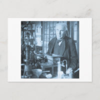 Thomas Edison in His Lab Stereoview Cyan Toned