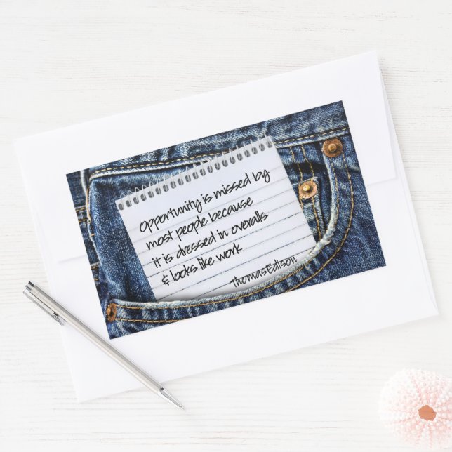 Thomas Edison Inspirational Quote "Opportunity" Rectangular Sticker (Envelope)