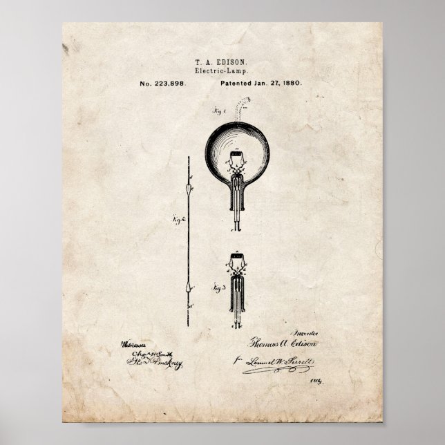 Thomas Edison Light Bulb Patent - Old Look Poster (Front)