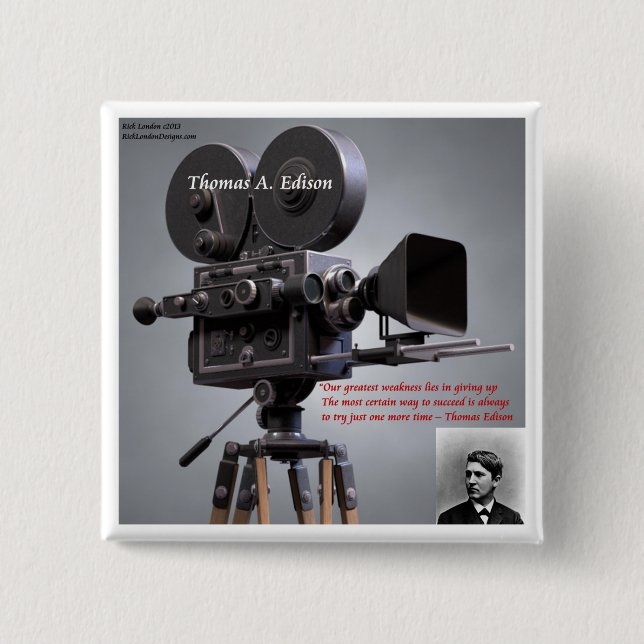 Thomas Edison "One More Time" Quote 15 Cm Square Badge (Front)