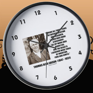 Thomas Edison Results Invention Pure Simple Quote Round Clock