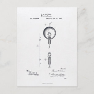 Thomas Edison's Light Bulb Patent Application 1880 Postcard