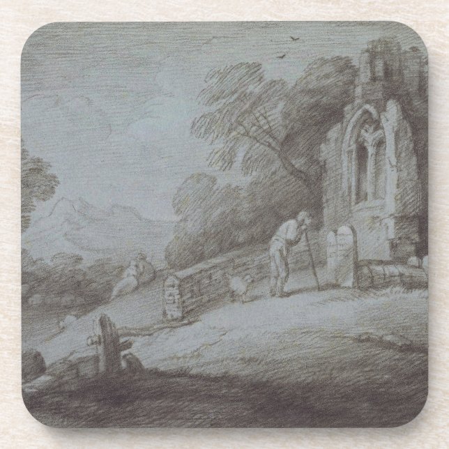 Thomas Gainsborough | Churchyard with Figure Conte Coaster (Front)