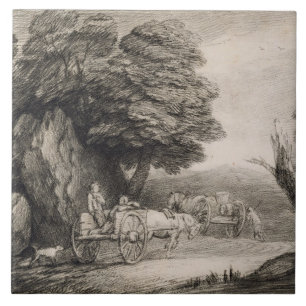 Thomas Gainsborough Wooded Landscape with Carts Tile