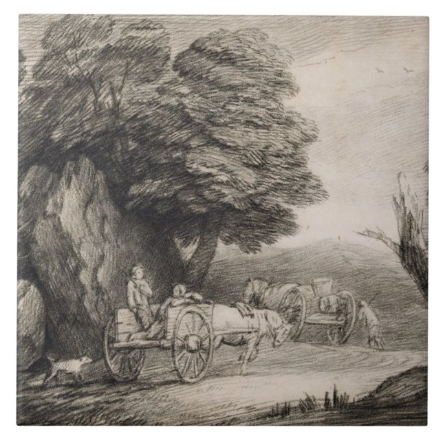 Thomas Gainsborough | Wooded Landscape with Carts Tile (Front)