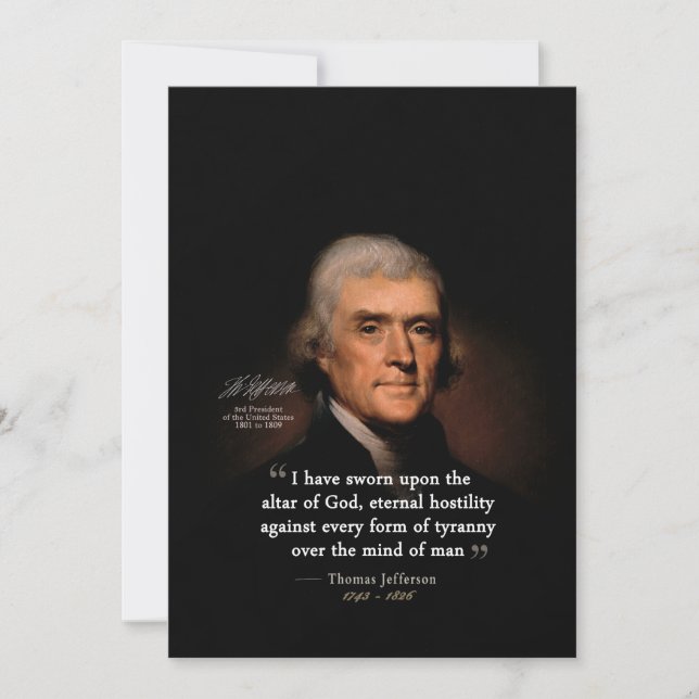 Thomas Jefferson by Rembrandt - Altar of God Quote Holiday Card (Front)