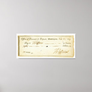 Thomas Jefferson Signature on Bank Check 1809 Canvas Print