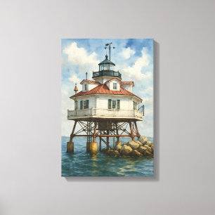 Thomas Point Shoal Lighthouse Watercolor Canvas Print