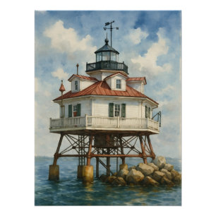 Thomas Point Shoal Lighthouse Watercolor Poster