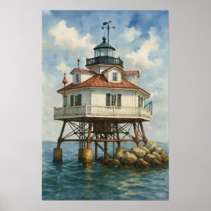 Thomas Point Shoal Lighthouse Watercolor Poster