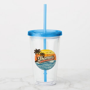 Thomas Retro Sunset Name Design Acrylic Tumbler