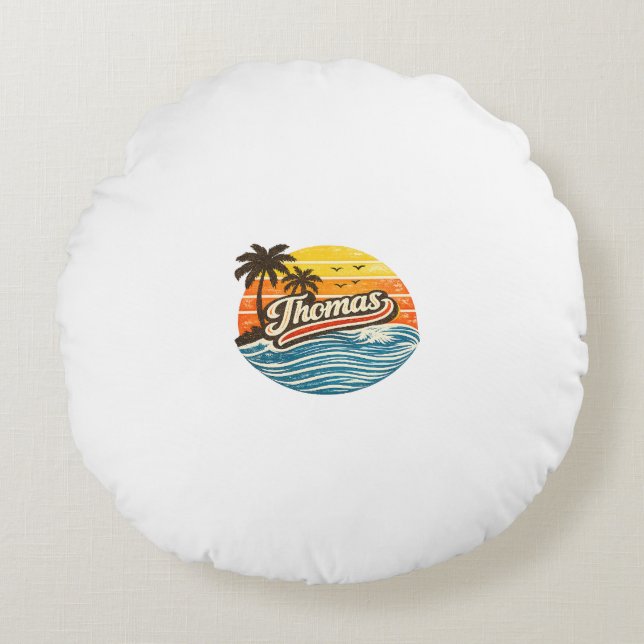 Thomas Retro Sunset Name Design Round Cushion (Front)