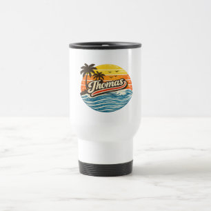 Thomas Retro Sunset Name Design Travel Mug