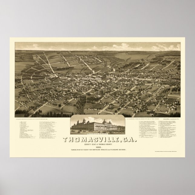 Thomasville, GA Panoramic Map - 1885 Poster (Front)